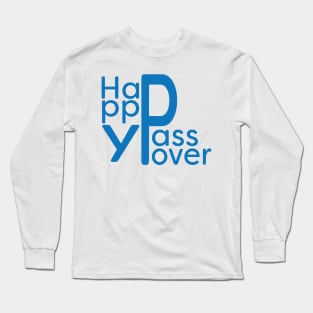 Blue Happy Passover Greeting Long Sleeve T-Shirt